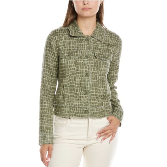 Tommy Bahama Crocotiles Two Palms Linen Raw-Edge Jacket, Green | Size Medium - Picture 1 of 7